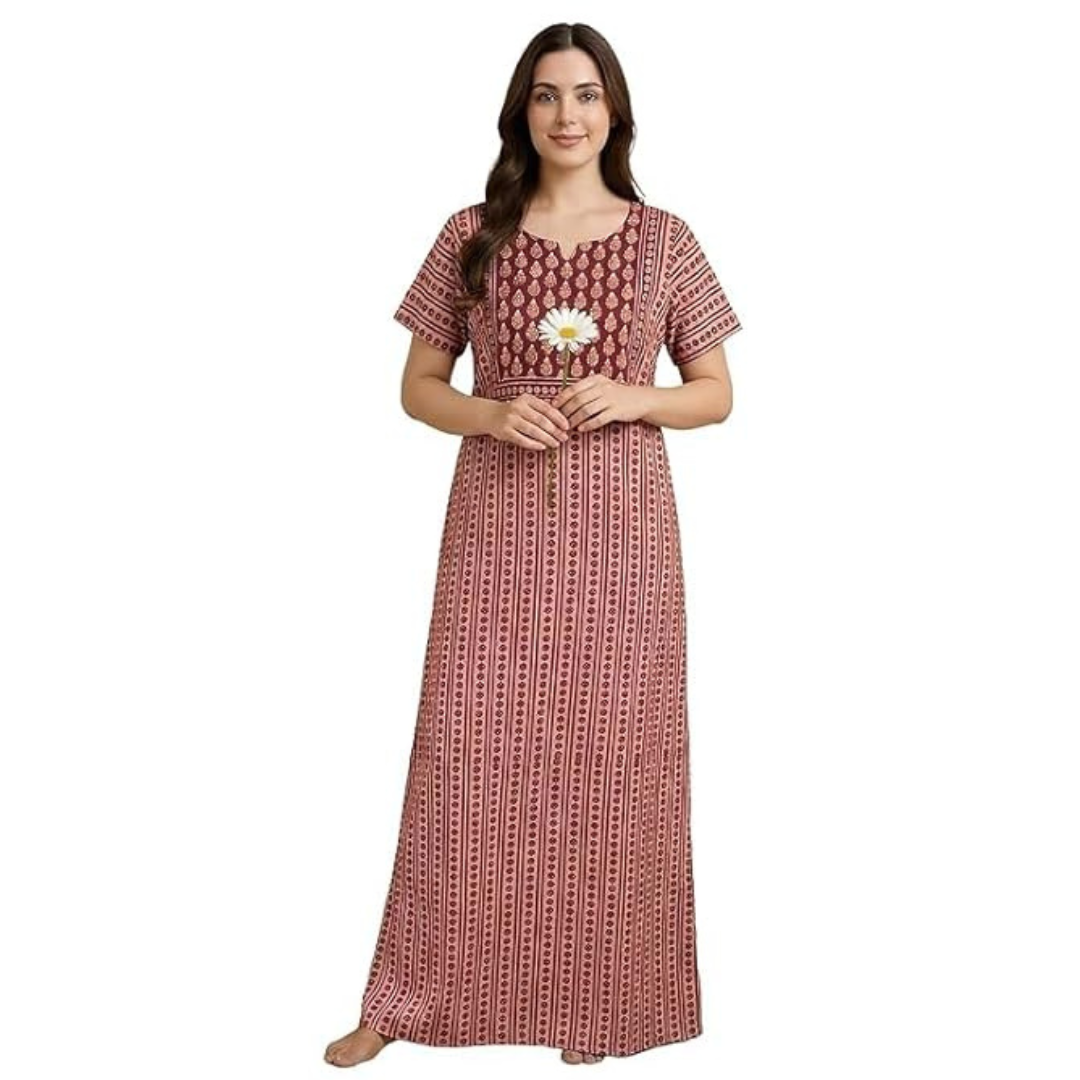 Peach Printed Cotton Daily Nighty